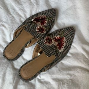 Tweed Mules with Rose Design
